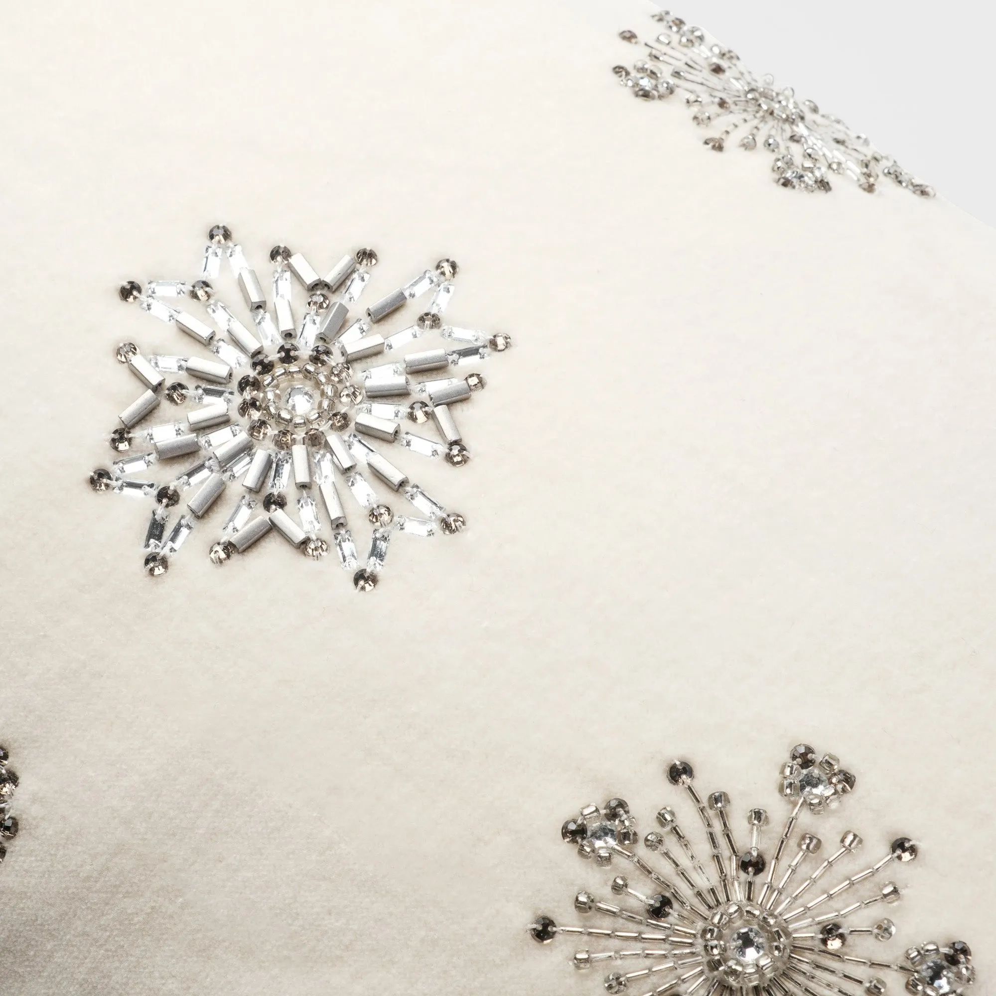 Embroidered snowflake pillow cover,  cream cotton velvet