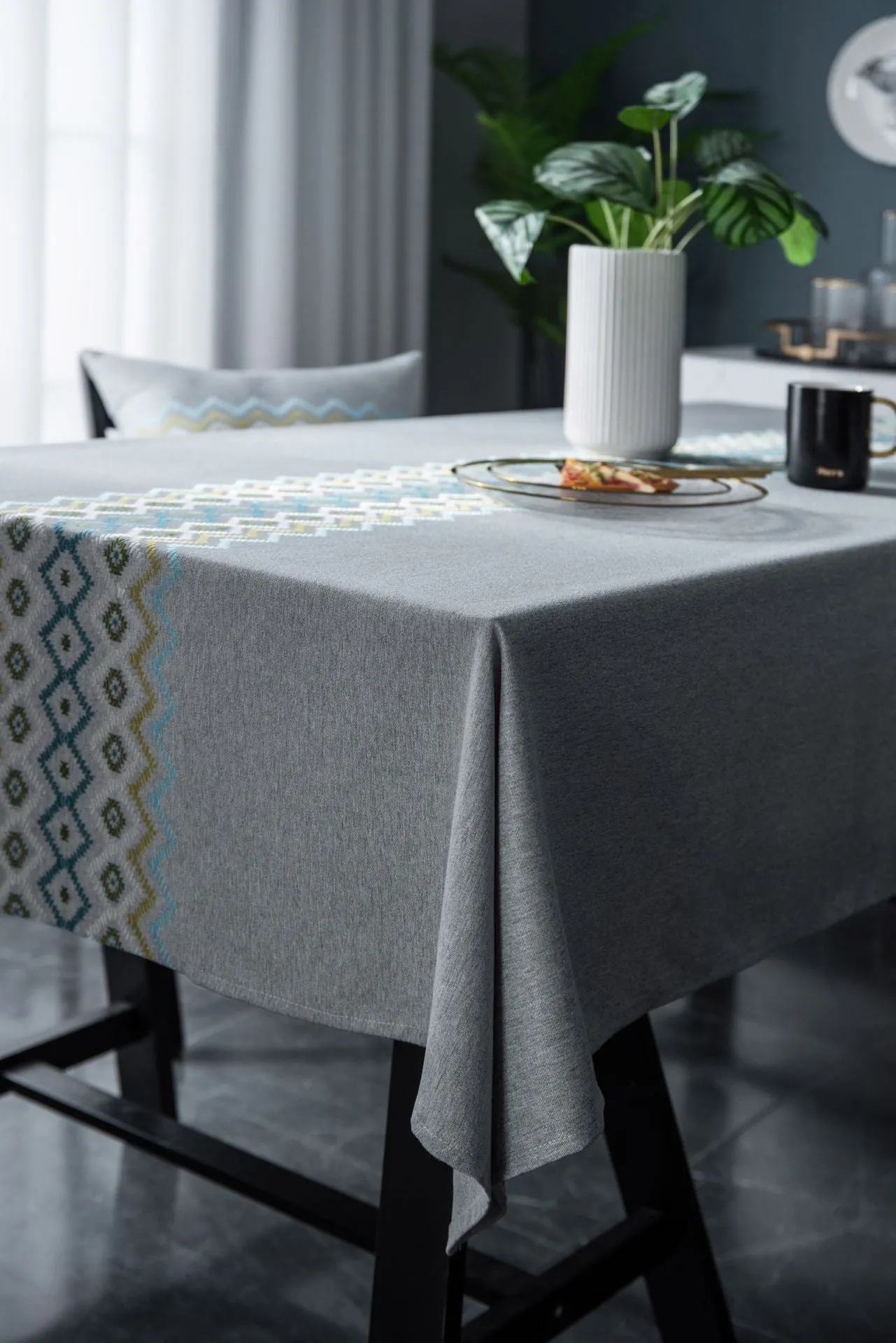 Embroidery Embroidery Table Cloth Cotton Linen Solid Color Tablecloth