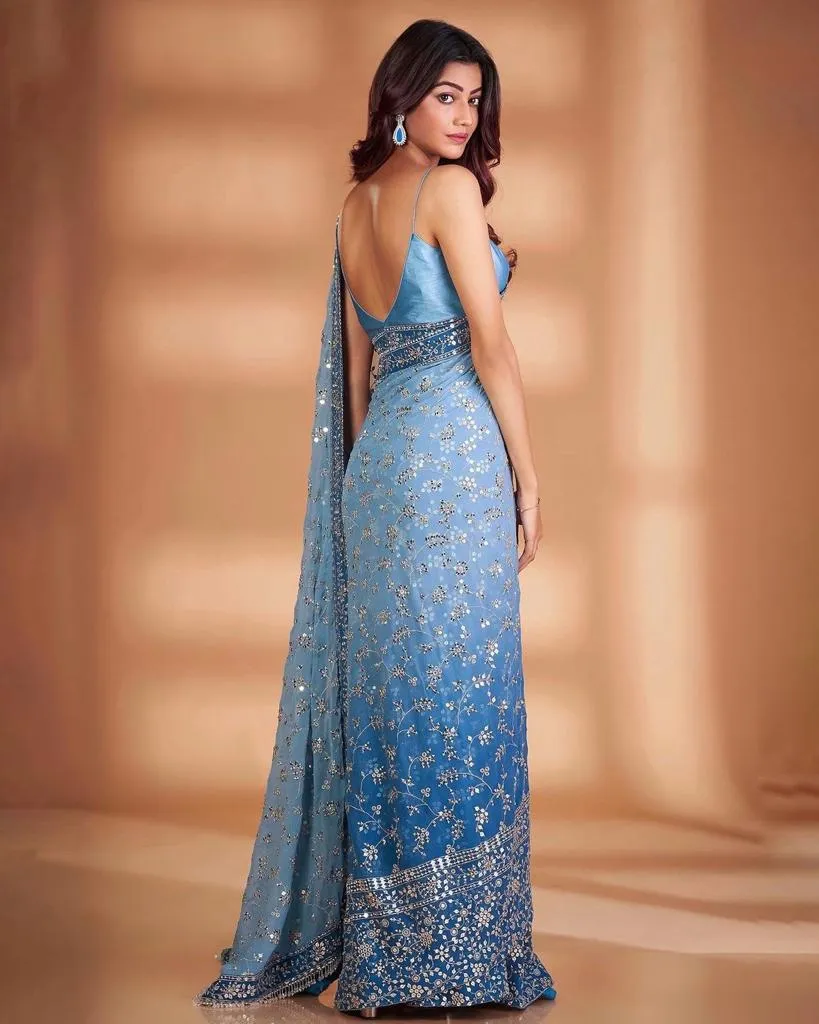 Exquisite Blue Embroidered Saree: Luxury Georgette with Heavy Sequins & Lace