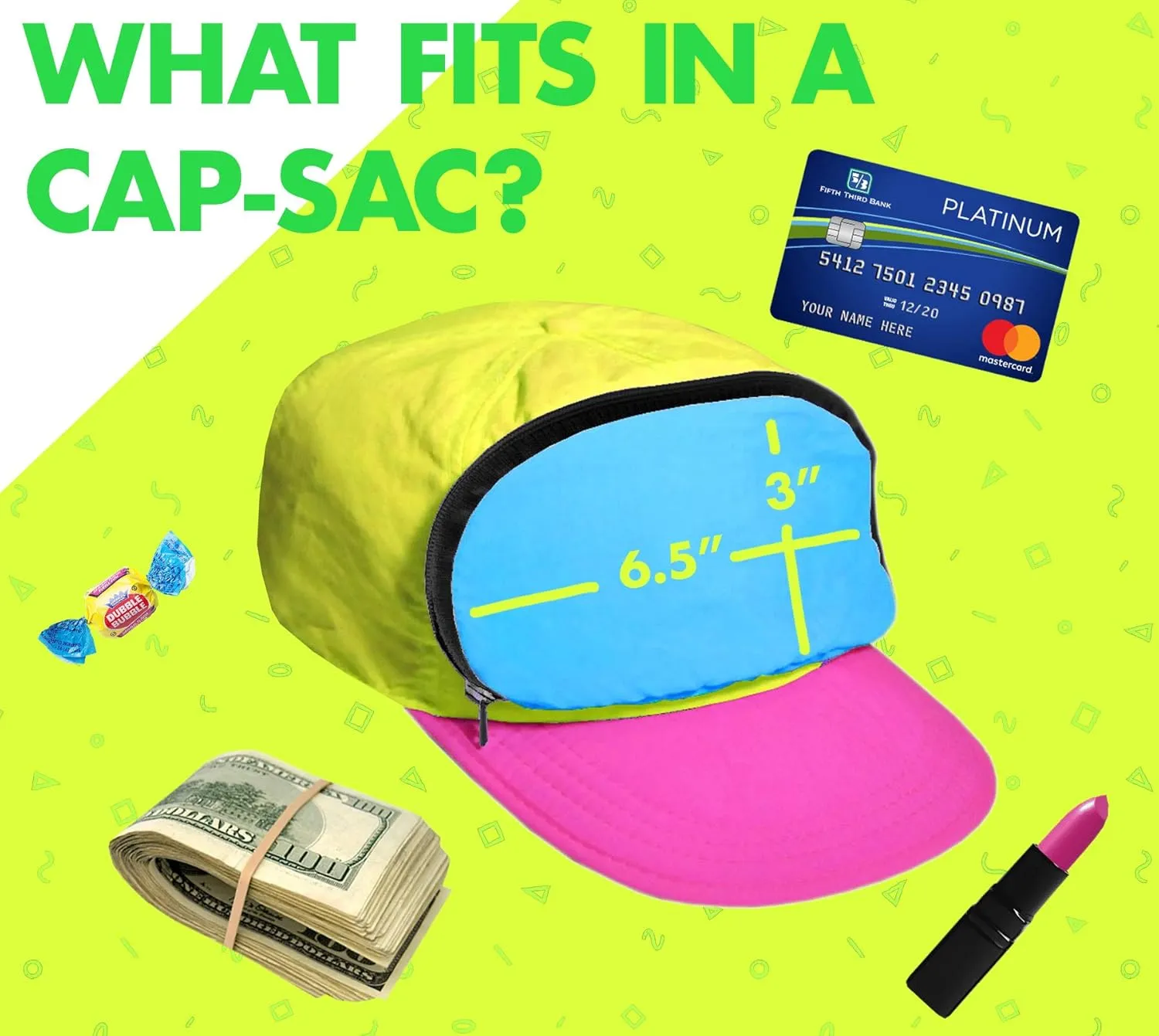 Fanny Pack Hat  Retro 80s/90s Costume Hat with Hidden Zipper Pocket | Adjustable Festival & Rave Cap | Funny 80s Party Accessory & Gag Gift for Men & Women