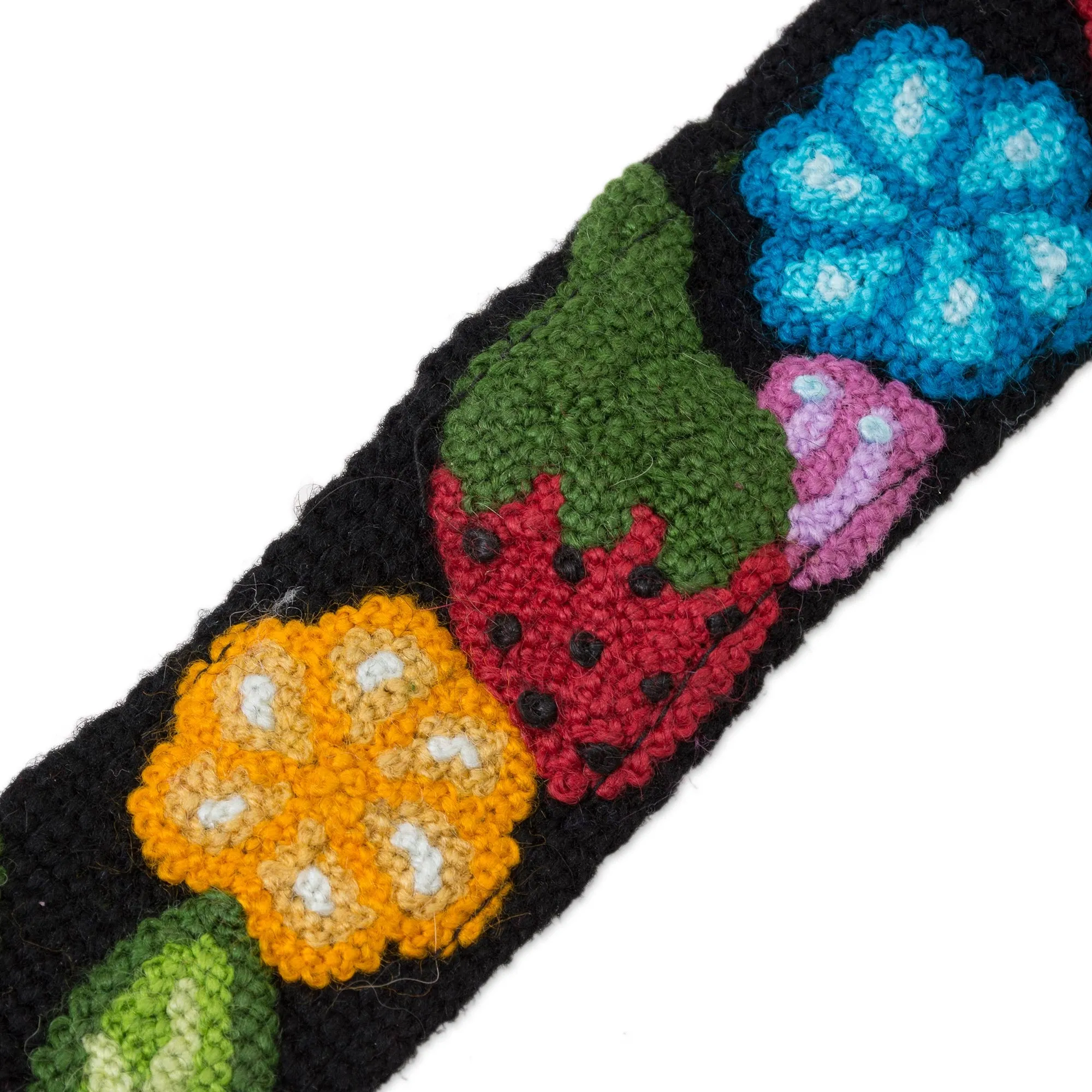 Floral and Strawberry Pattern Wool Headband from Peru - Flowers and Strawberries | NOVICA