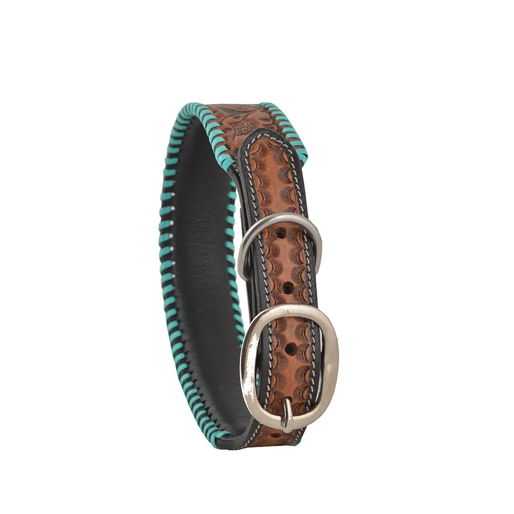 Full bloom Hand-Tooled Leather Dog Collar