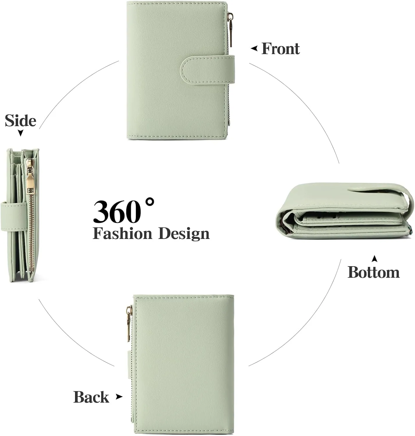 GAEKEAO Small Wallets for Women Leather RFID Blocking Bifold Zipper Pocket Wallet Card Case Purse with ID Window