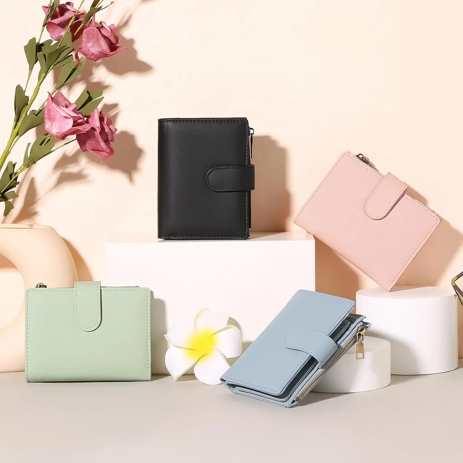 GAEKEAO Small Wallets for Women Leather RFID Blocking Bifold Zipper Pocket Wallet Card Case Purse with ID Window