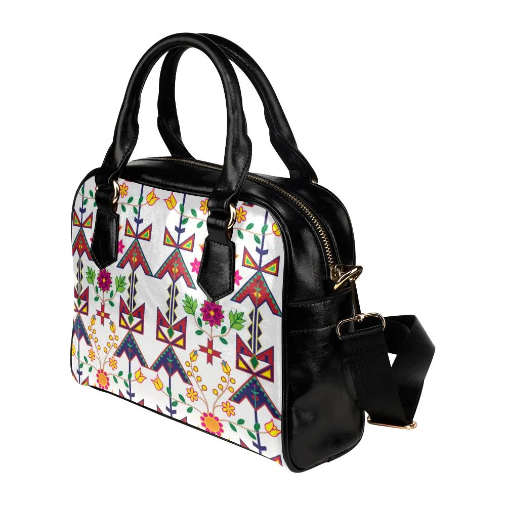 Geometric Floral Spring-White Shoulder Handbag