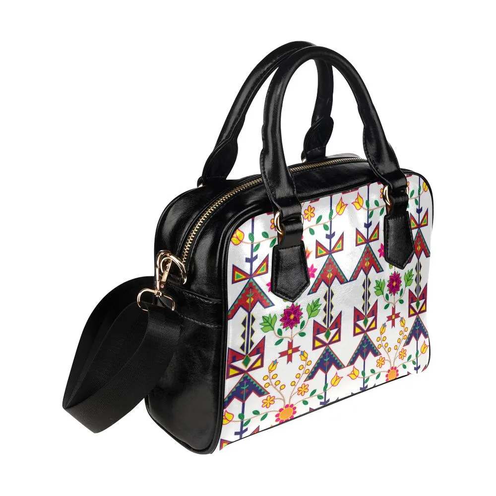 Geometric Floral Spring-White Shoulder Handbag