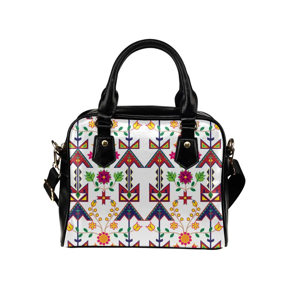 Geometric Floral Spring-White Shoulder Handbag