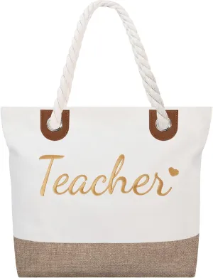 GhvyenntteS Teacher Appreciation Gifts - Teacher Bag, Embroidery Teacher Tote Bag with Zipper, Personalized Beach Bag - Perfect for Teachers' Day, Graduation, Birthday Gifts