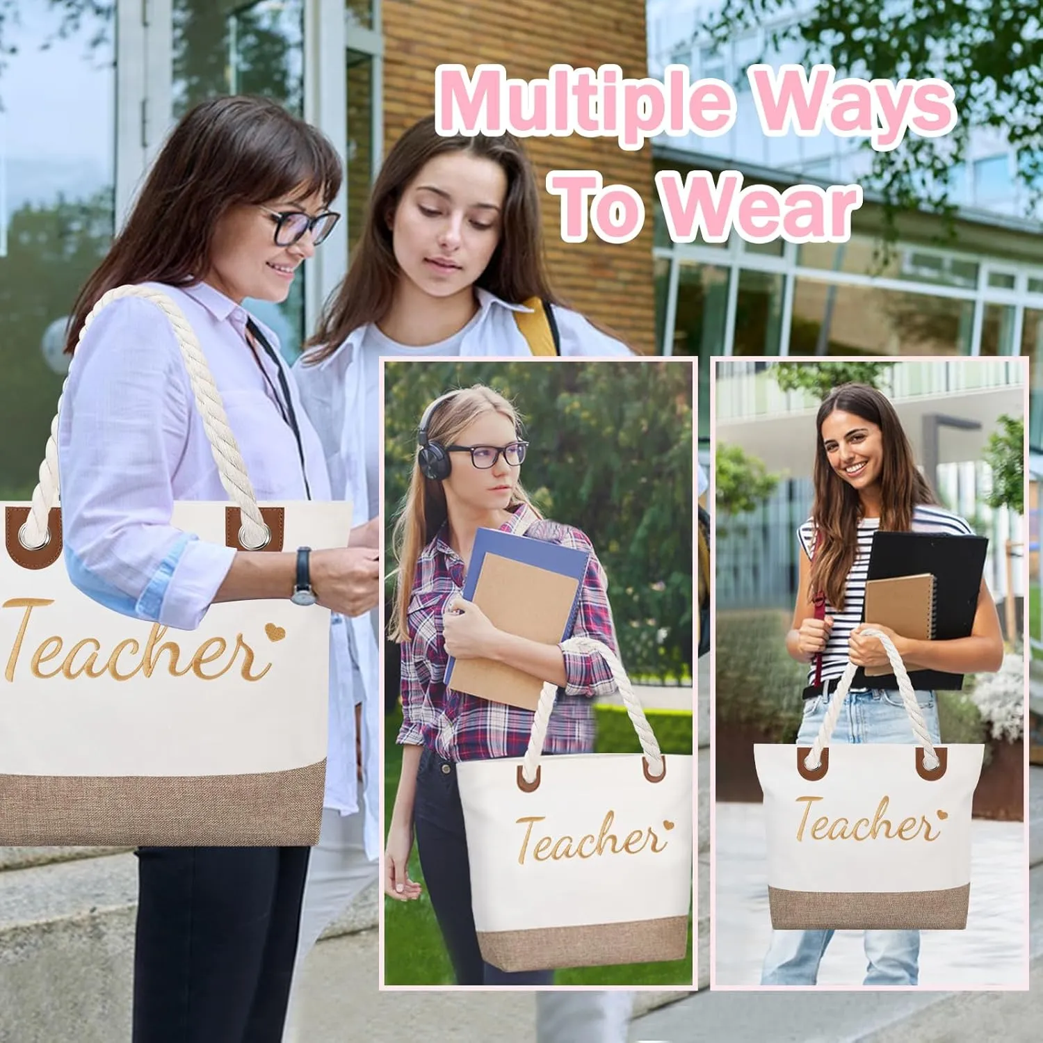 GhvyenntteS Teacher Appreciation Gifts - Teacher Bag, Embroidery Teacher Tote Bag with Zipper, Personalized Beach Bag - Perfect for Teachers' Day, Graduation, Birthday Gifts