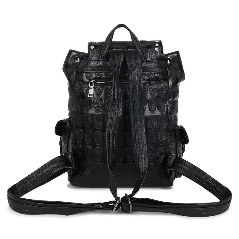 Gothic Multi-pockets Studded Backpack / Fashion Skull Pattern Black Rucksack