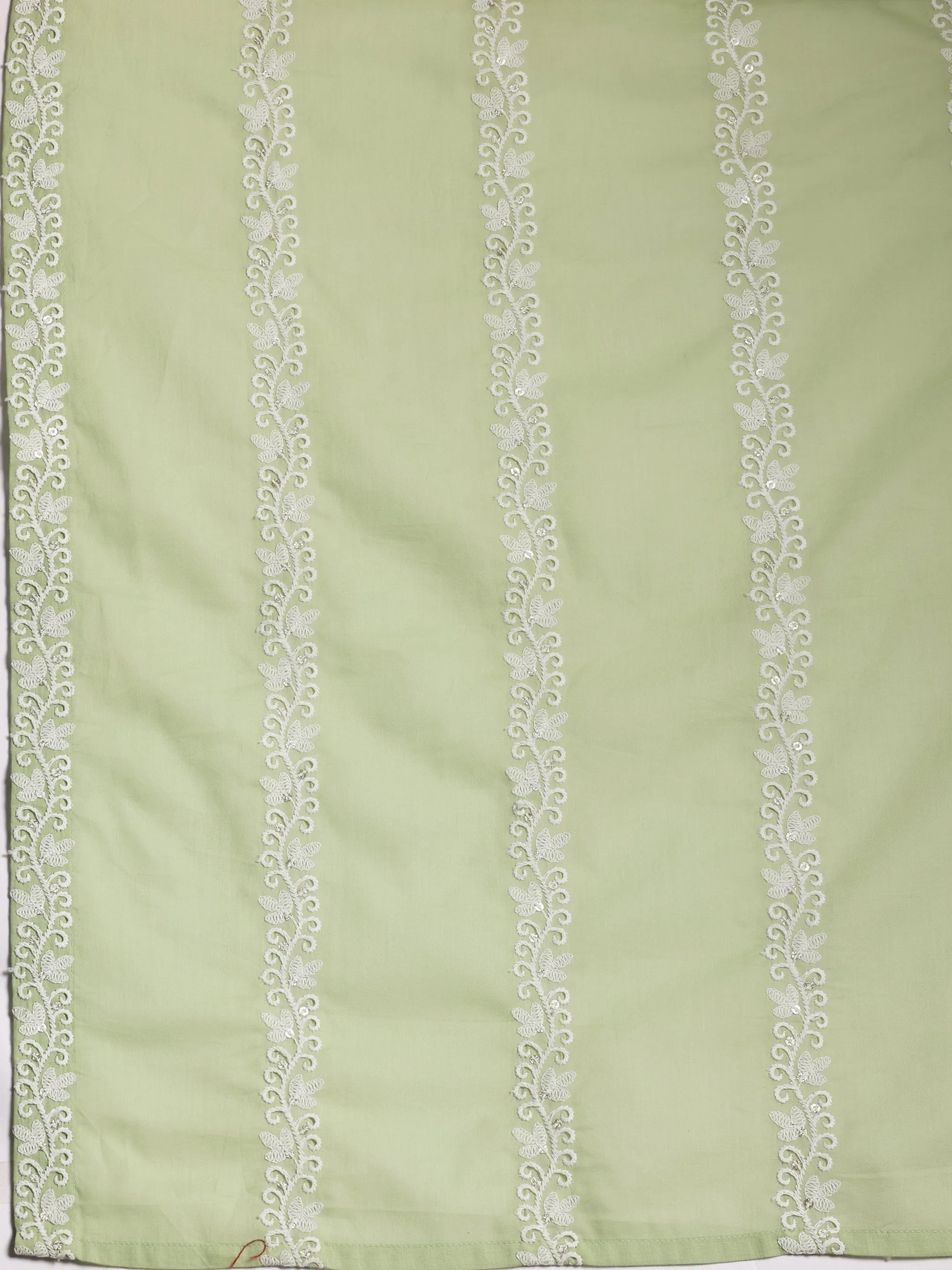 Green Embroidered Cotton A-Line Kurta With Palazzos & Dupatta