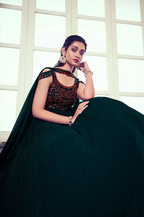 Green Georgette Embroidered Gown with Stylish Dupatta Collection