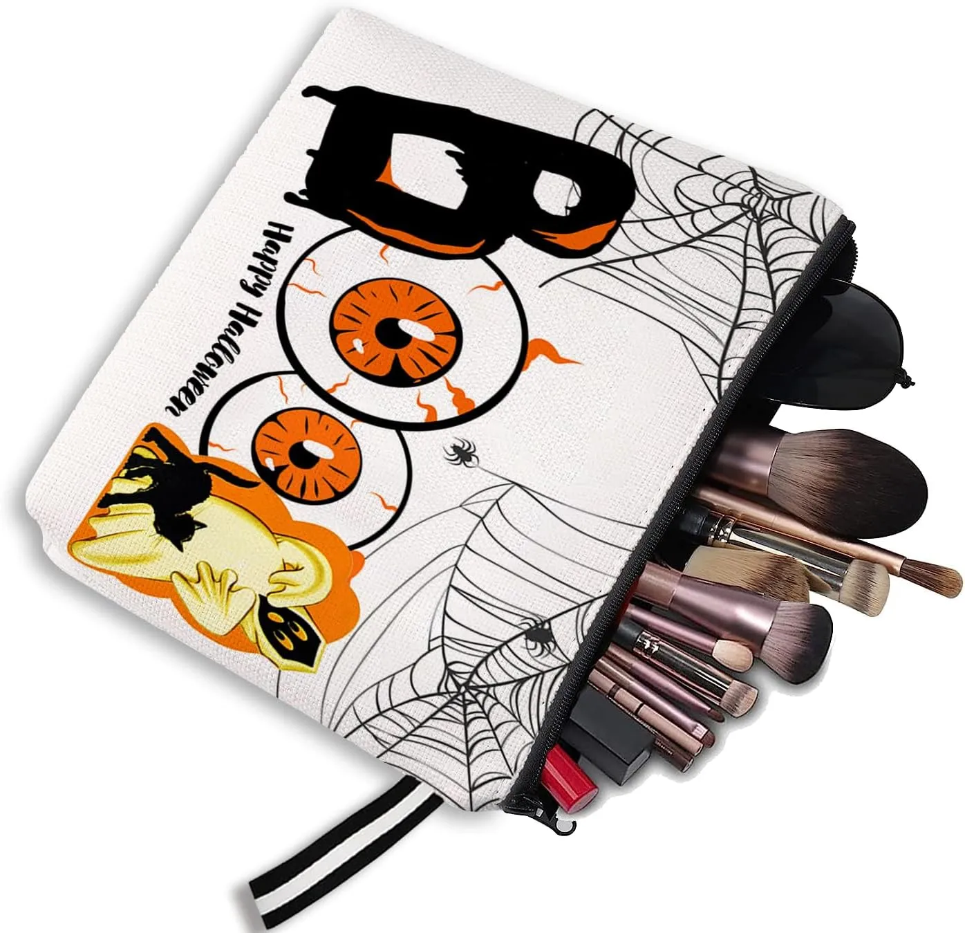 Happy Halloween Cosmetic Bag Funny Ghost Boo Makeup Bag for Women Halloween Theme Makeup Pouch for Women Waterproof Toiletry Organizer with Zipper Travel Toiletry Portable Makeup Bag for Ladies