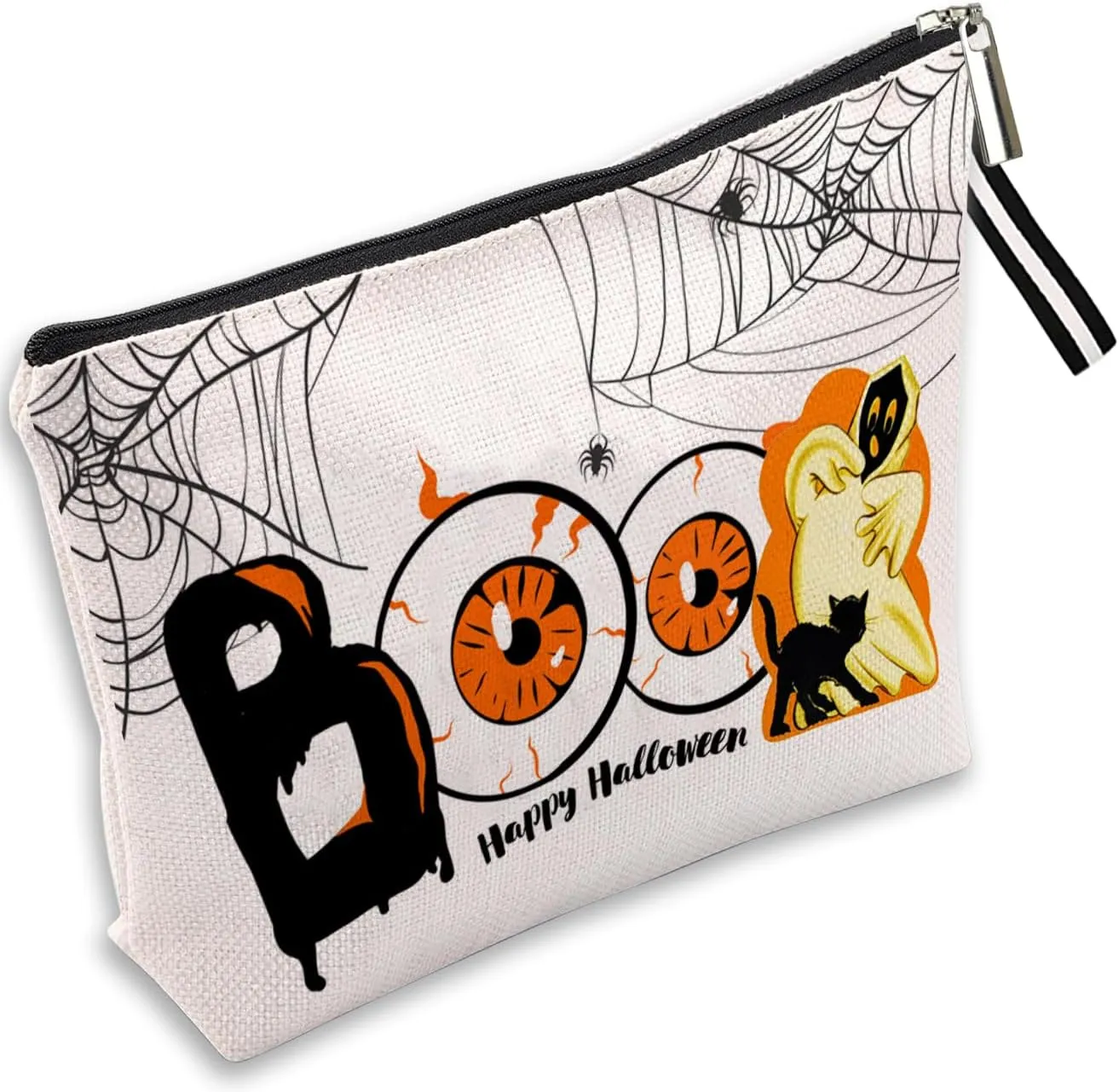 Happy Halloween Cosmetic Bag Funny Ghost Boo Makeup Bag for Women Halloween Theme Makeup Pouch for Women Waterproof Toiletry Organizer with Zipper Travel Toiletry Portable Makeup Bag for Ladies