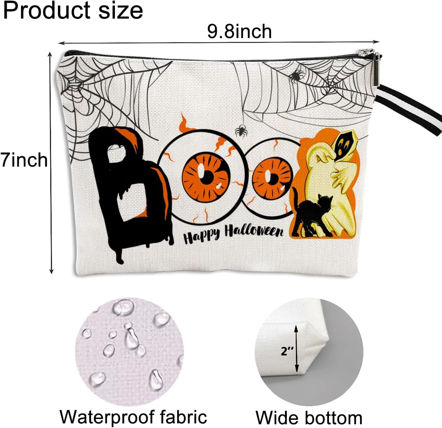 Happy Halloween Cosmetic Bag Funny Ghost Boo Makeup Bag for Women Halloween Theme Makeup Pouch for Women Waterproof Toiletry Organizer with Zipper Travel Toiletry Portable Makeup Bag for Ladies