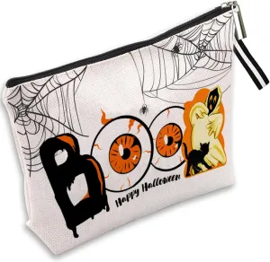 Happy Halloween Cosmetic Bag Funny Ghost Boo Makeup Bag for Women Halloween Theme Makeup Pouch for Women Waterproof Toiletry Organizer with Zipper Travel Toiletry Portable Makeup Bag for Ladies