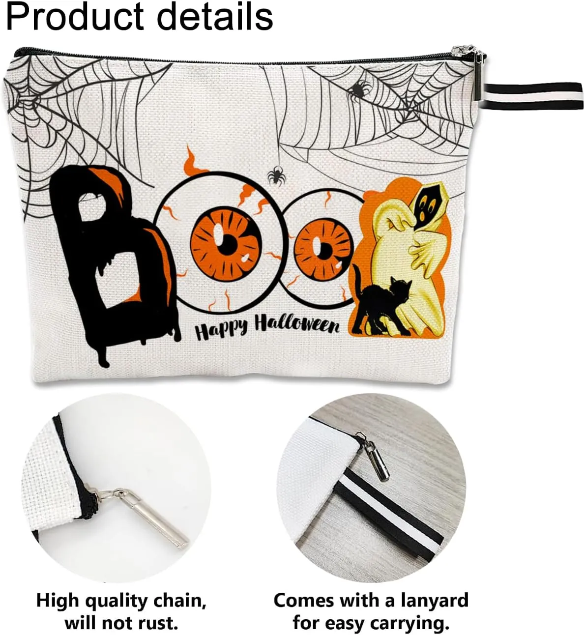 Happy Halloween Cosmetic Bag Funny Ghost Boo Makeup Bag for Women Halloween Theme Makeup Pouch for Women Waterproof Toiletry Organizer with Zipper Travel Toiletry Portable Makeup Bag for Ladies