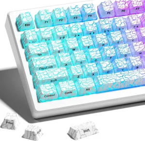 HITIME XVX Shine Through Keycaps w/IMD Tech, Custom Ice Crack Keycaps 60 75 100 Percent, White Key Cap Set 118 Keys Lines Backlit, OEM Profile Side Printed for Keyboards