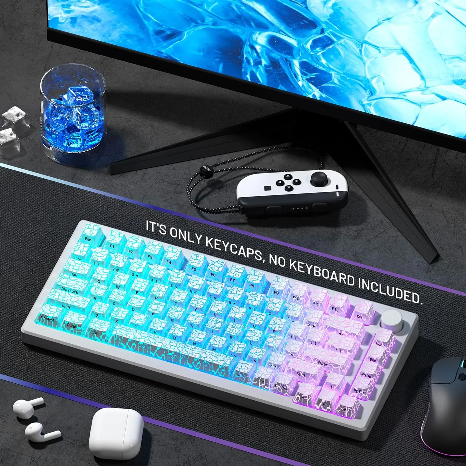 HITIME XVX Shine Through Keycaps w/IMD Tech, Custom Ice Crack Keycaps 60 75 100 Percent, White Key Cap Set 118 Keys Lines Backlit, OEM Profile Side Printed for Keyboards