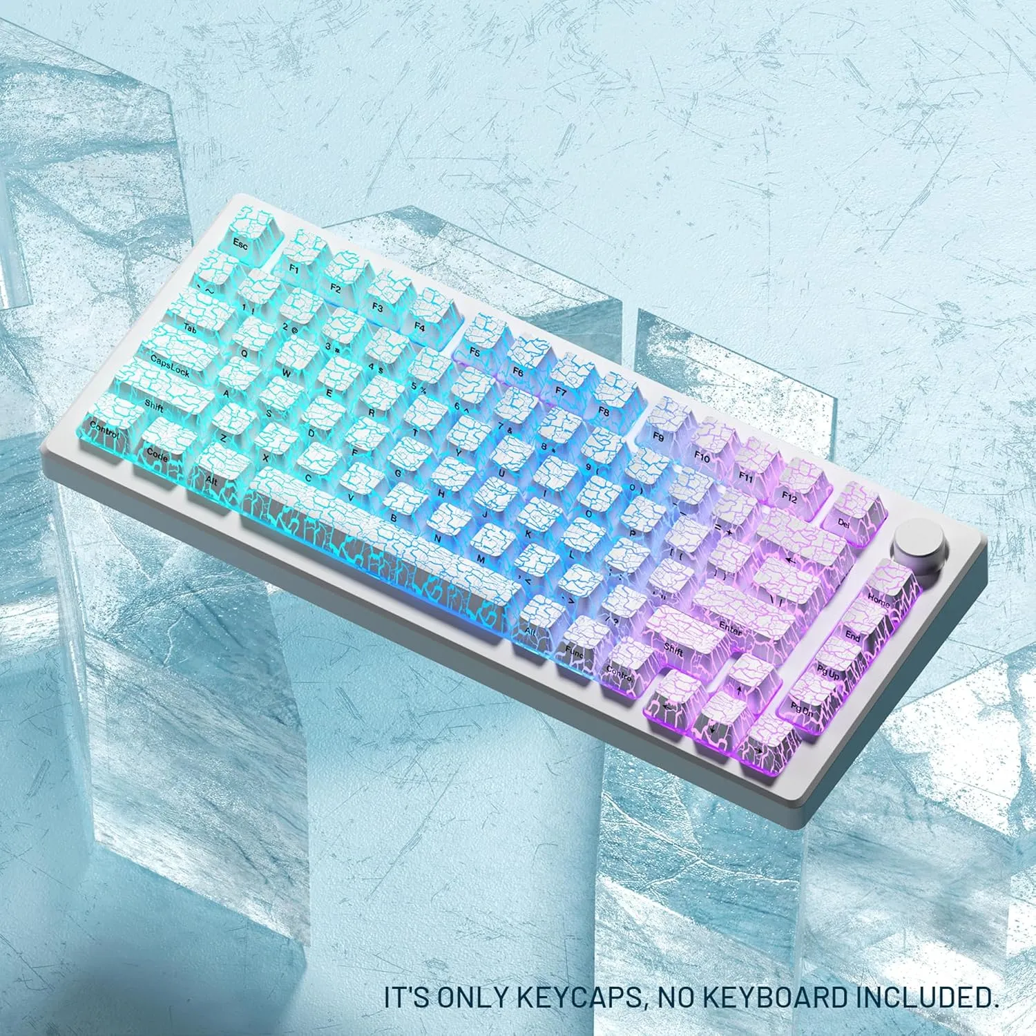 HITIME XVX Shine Through Keycaps w/IMD Tech, Custom Ice Crack Keycaps 60 75 100 Percent, White Key Cap Set 118 Keys Lines Backlit, OEM Profile Side Printed for Keyboards