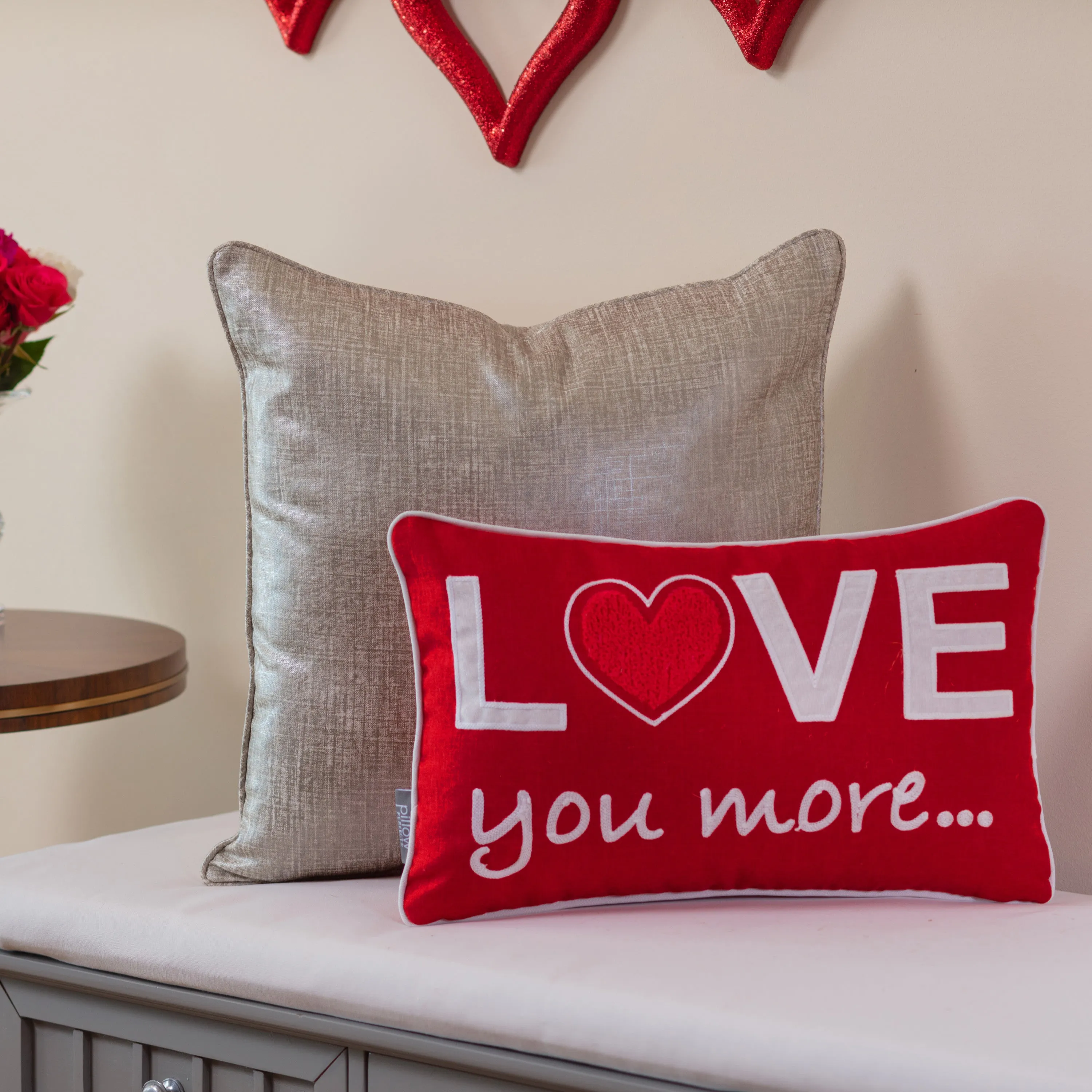 Indoor Valentines Love You More Red Rectangular 12 X 19 Throw Pillow Cover