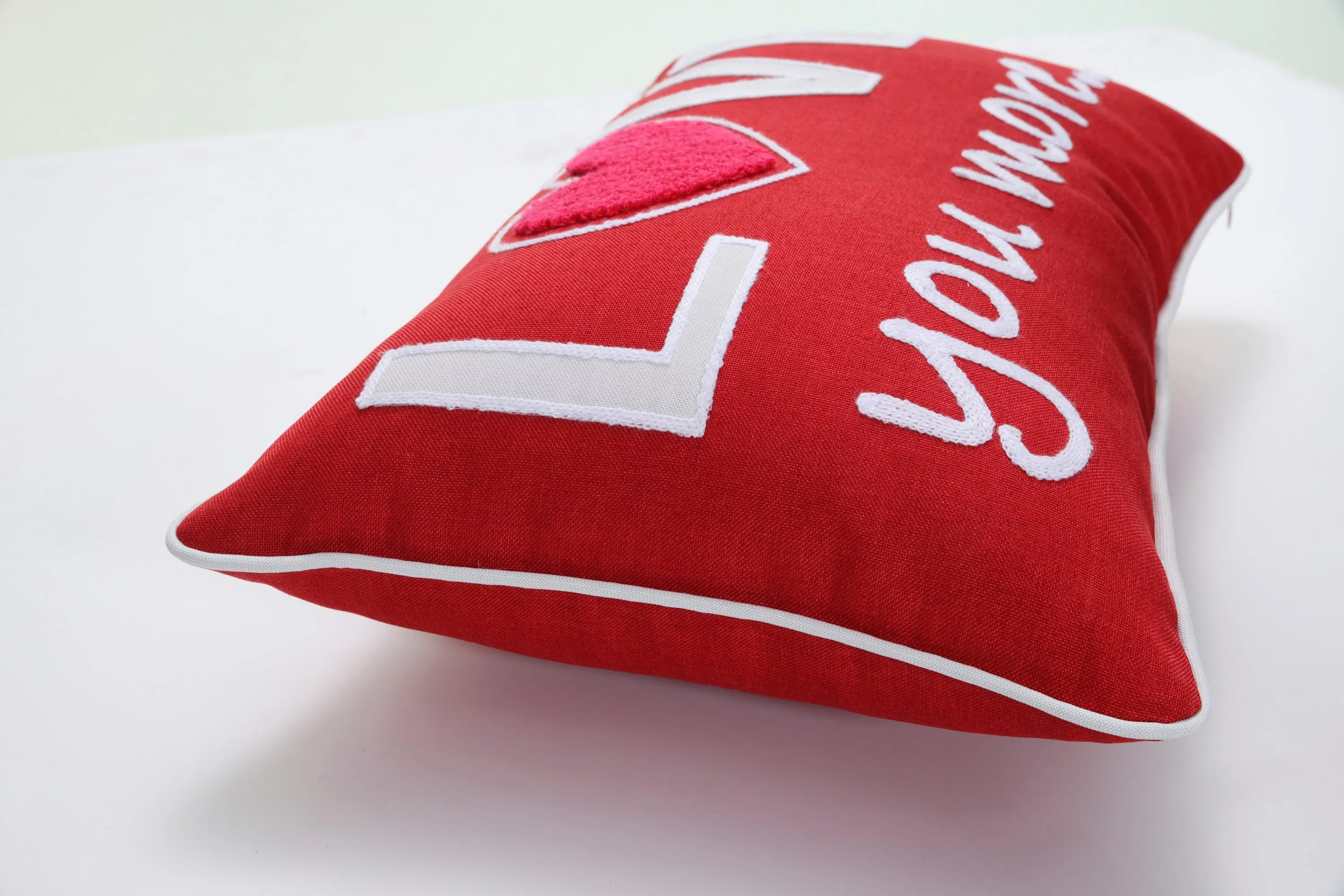 Indoor Valentines Love You More Red Rectangular Throw Pillow