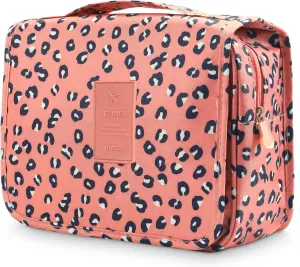 L&FY Hanging Travel Toiletry Bag Women's Cosmetic Organizer Makeup Pouch Men's Dopp Kits With Handle(Pink Leopard)