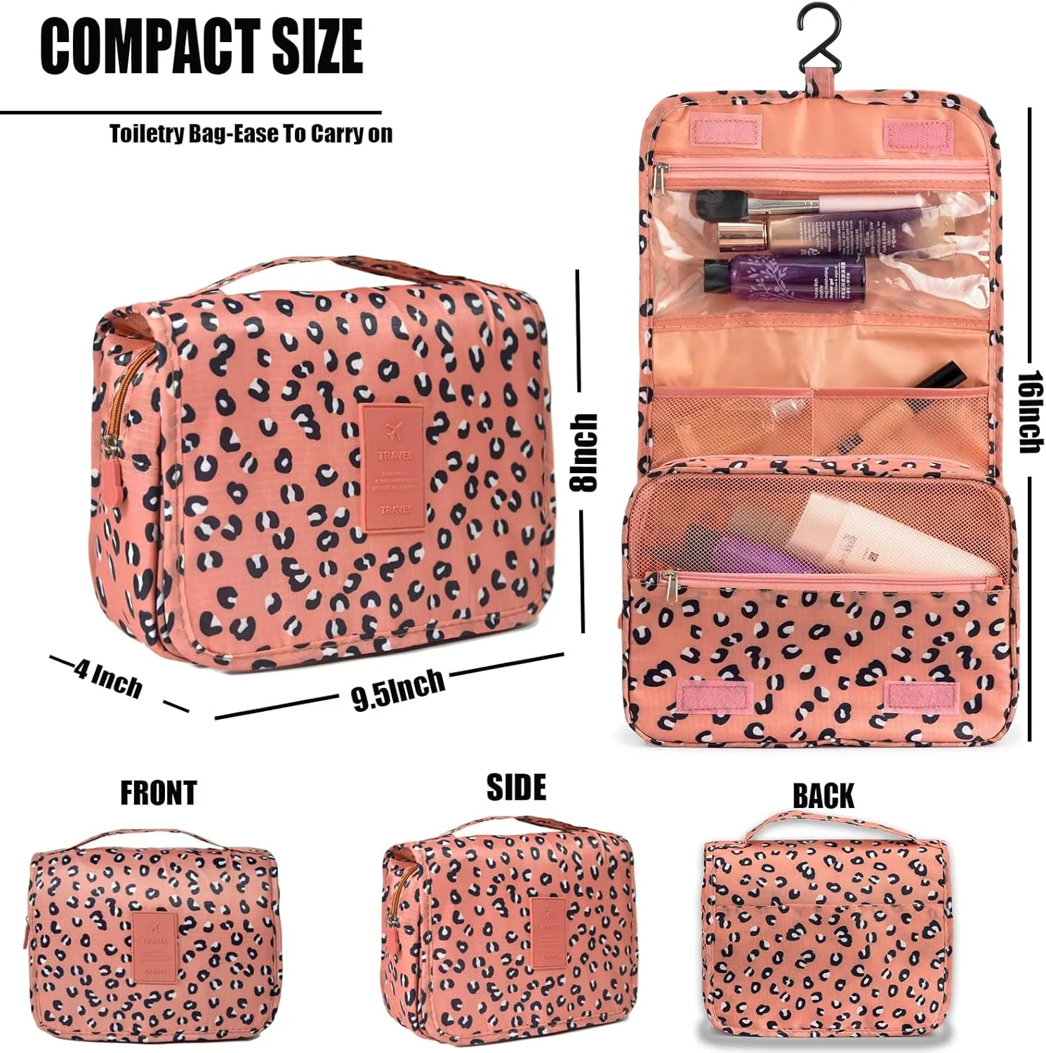 L&FY Hanging Travel Toiletry Bag Women's Cosmetic Organizer Makeup Pouch Men's Dopp Kits With Handle(Pink Leopard)