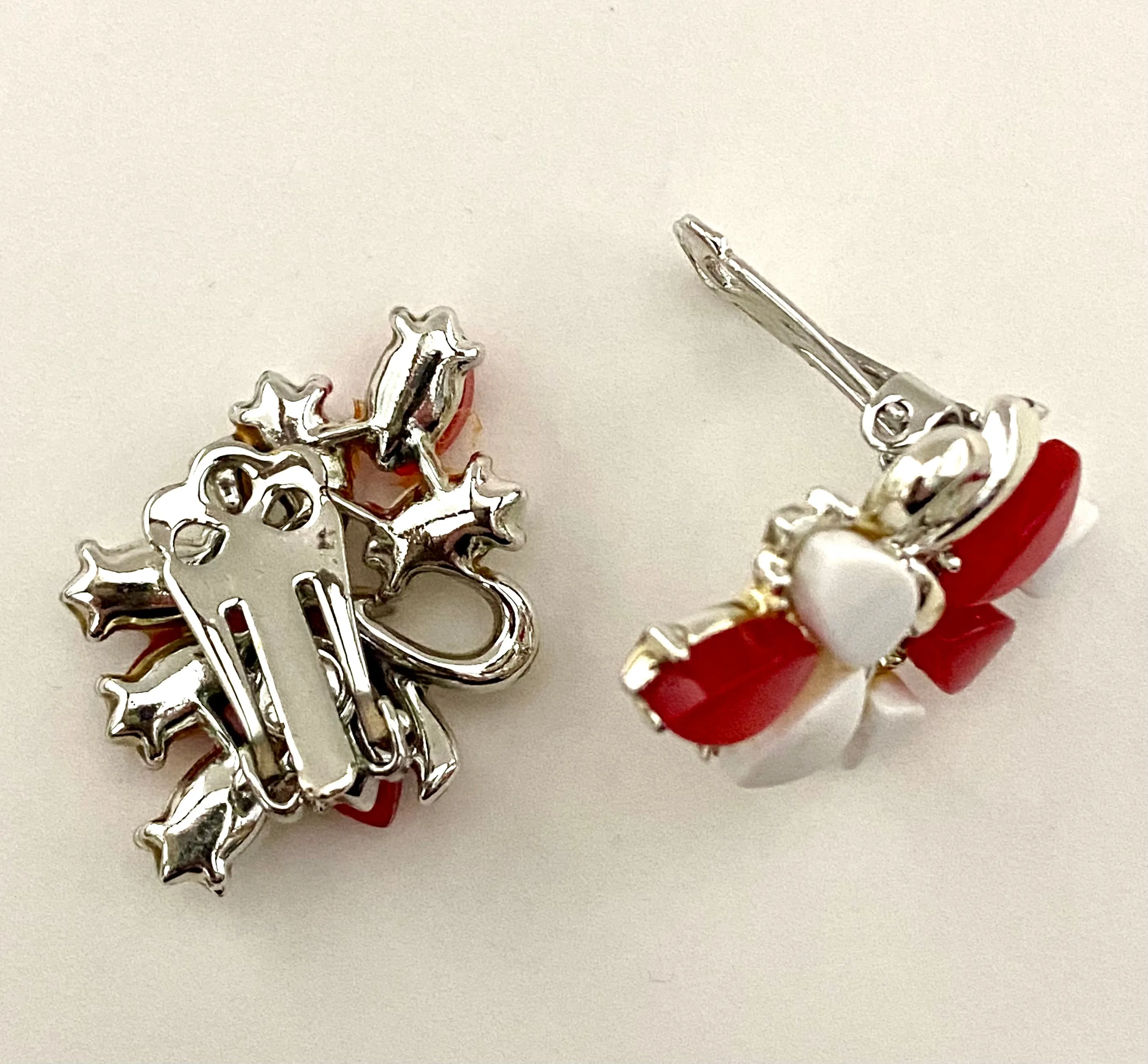 Late 50s/ Early 60s Red & White Lucite Earrings