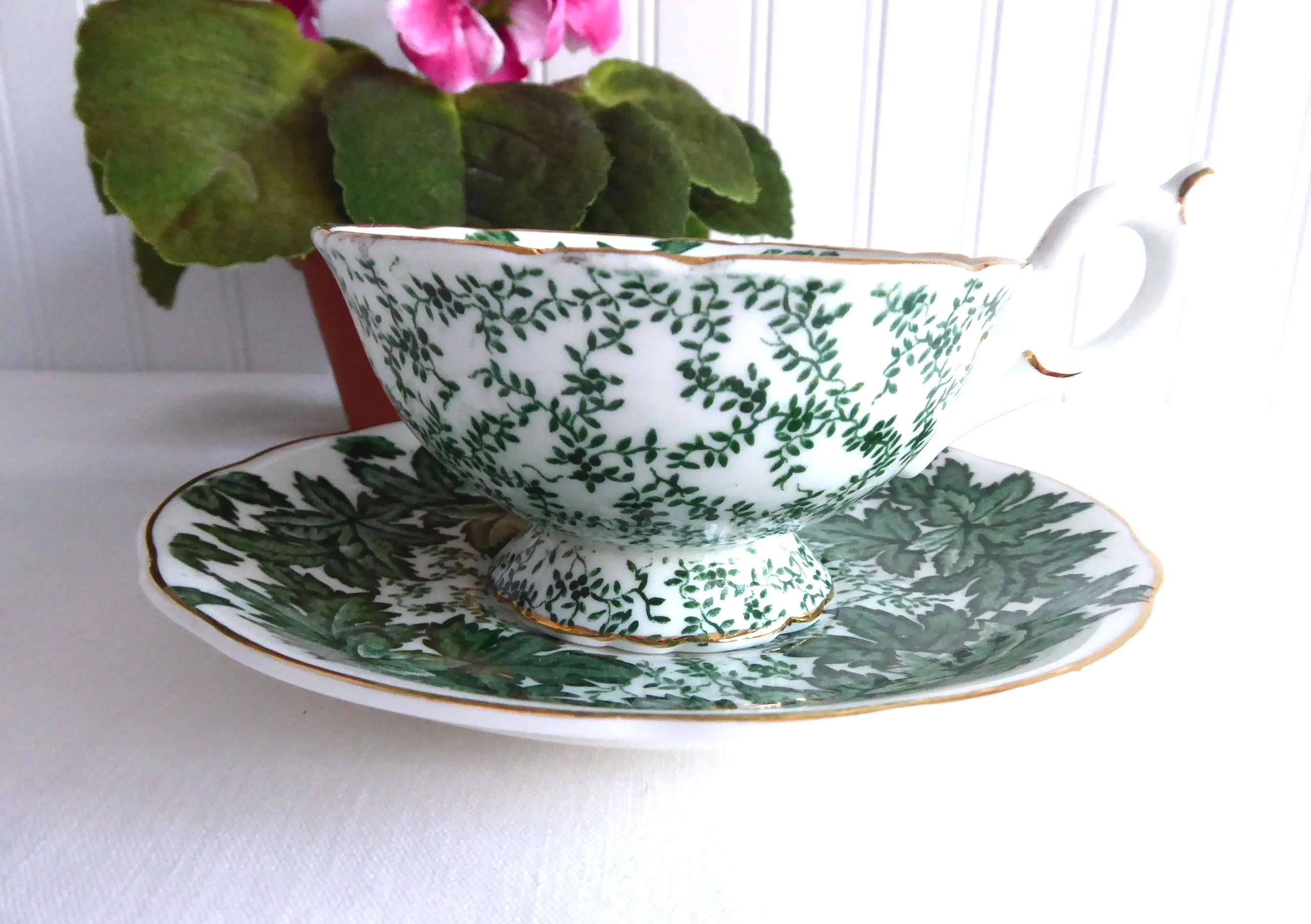 Maple Time Chintz Cup And Saucer Coalport Bone China Green Leaves 1949-1960