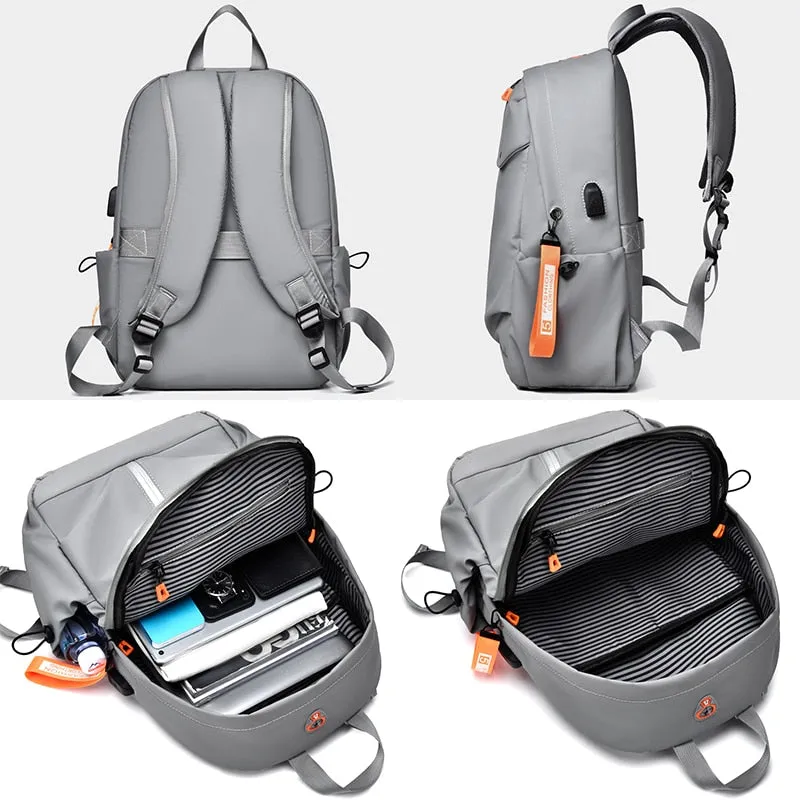 Men's USB Charging Waterproof PU Leather Backpack