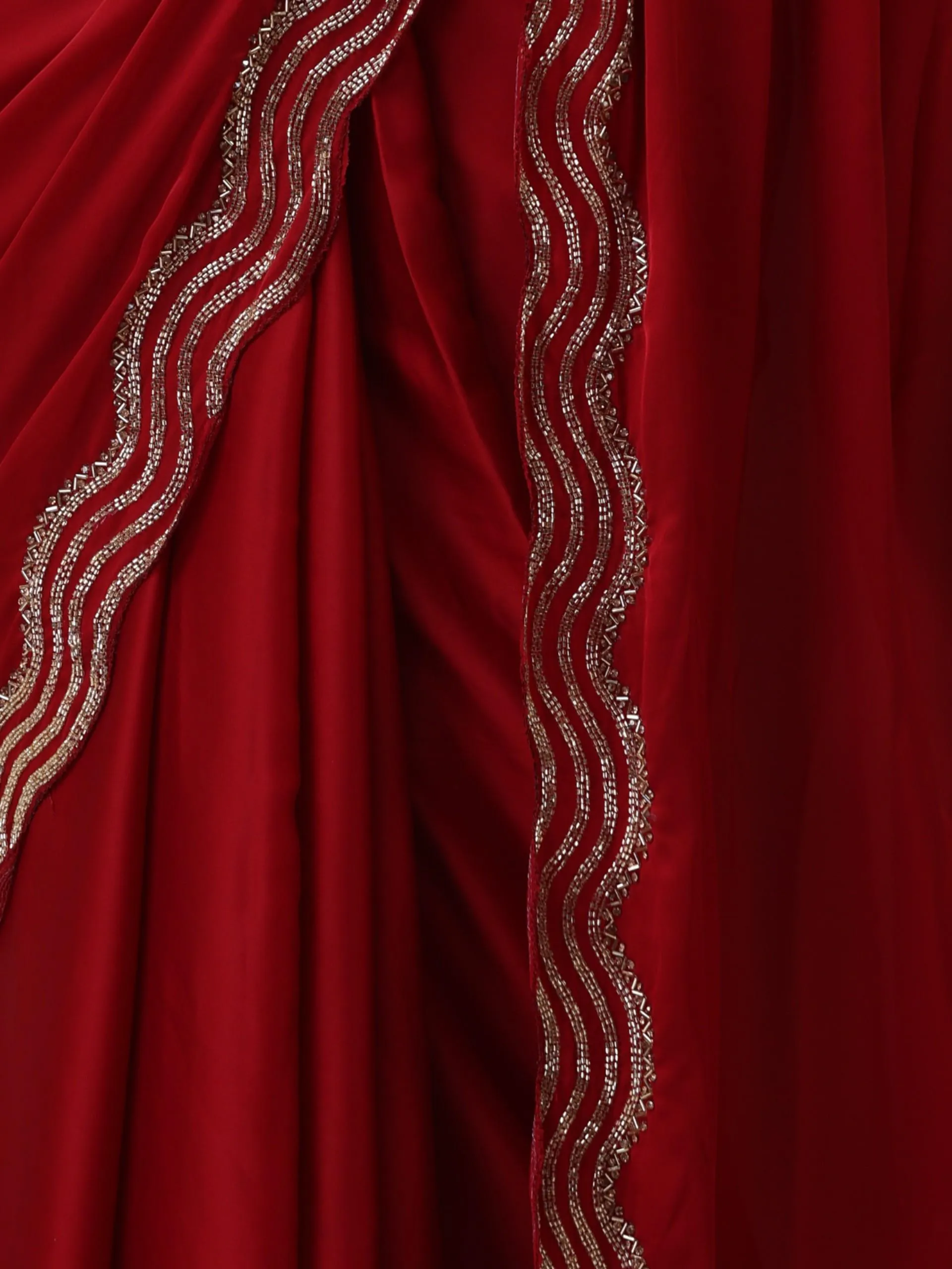 Milano Red Satin Saree with Hand embroidery with Blouse Fabric