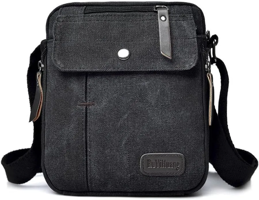 MosaiRudo Men's Canvas Small Messenger Bag,Casual Shoulder Bag for Men Women,Chest Bag Travel Carry BagMulti-pocket Purse