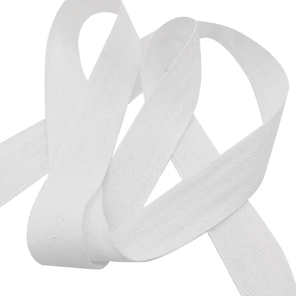 Natural Cotton Twill Tape 50 Yards 1/2 Inch Bunting Bias Herringbone Webbing Roll for Apron Sewing Dressmaking Craft (White)