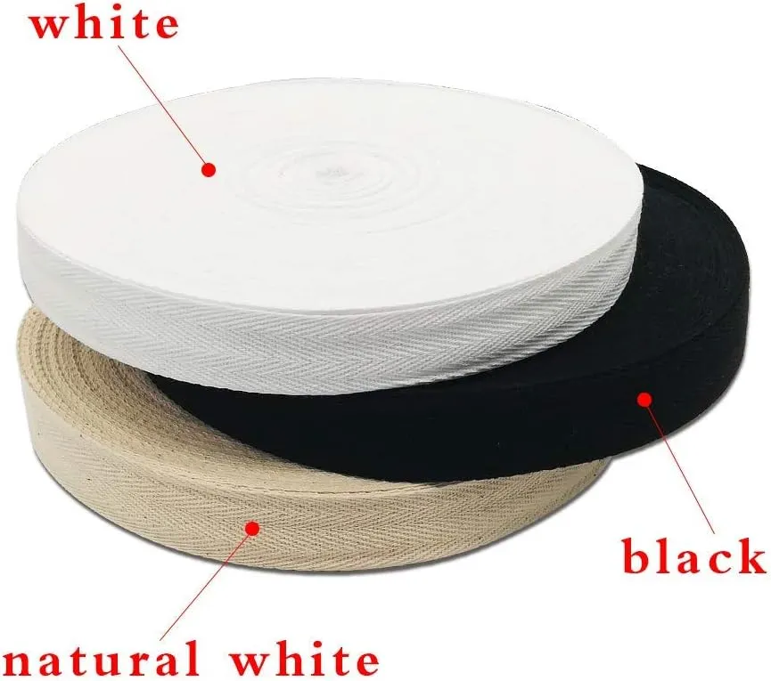 Natural Cotton Twill Tape 50 Yards 1/2 Inch Bunting Bias Herringbone Webbing Roll for Apron Sewing Dressmaking Craft (White)