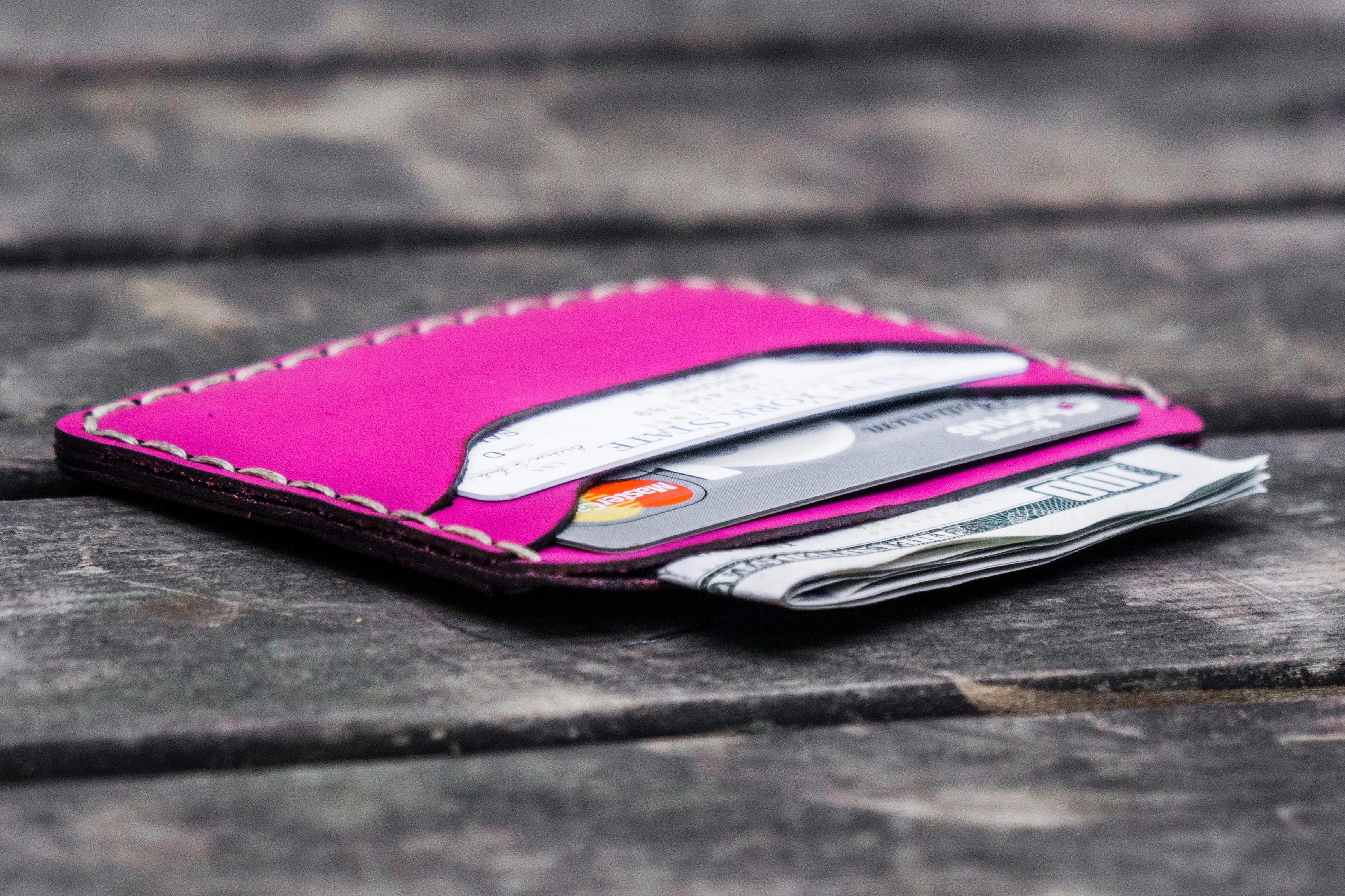 No.40 Handmade Leather Slim Card Wallet - Pink