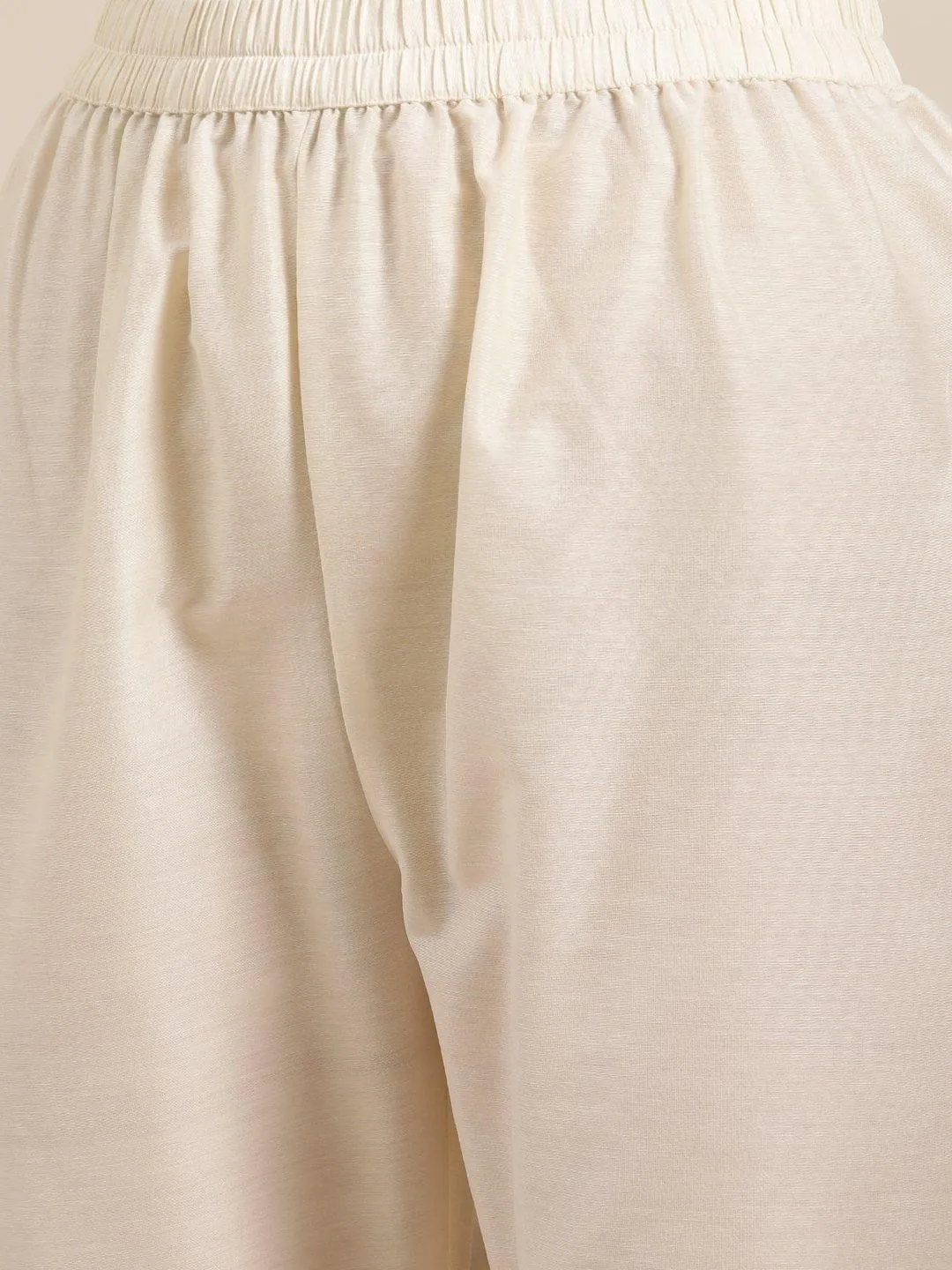 Olive Round Neck Kurta With Yoke And Sleeve Embroidery And Paired With Off-White Trouser Having Organza Scalloped Hem And Heavy Gota Embroidered Dupatta