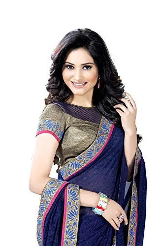 Oomph! Women's Chiffon Sarees Party Wear/Fancy Chiffon Sarees/Printed Chiffon Sarees - Indigo Blue