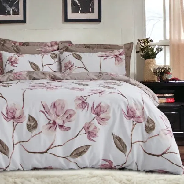 Pink & White Oriental Floral Print Duvet Cover Set