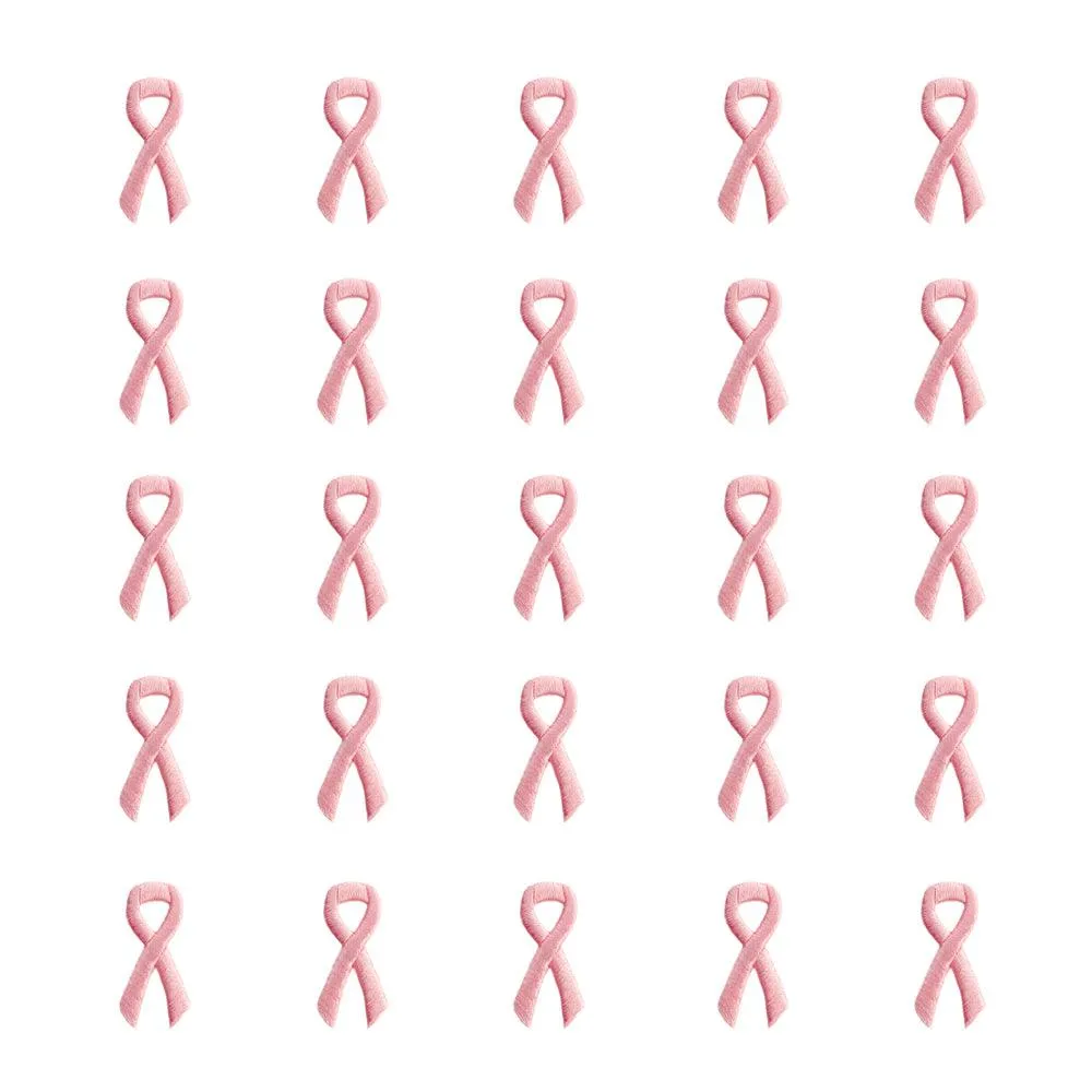 Pink Ribbon Embroidered Stick-ons - 25-pack