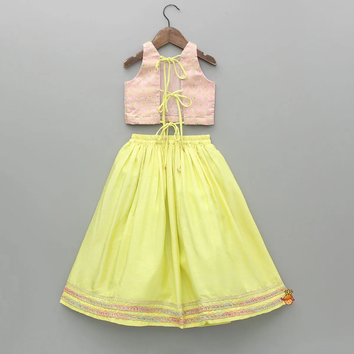 Pre Order: Brocade Embroidered Top With Lehenga And Dupatta