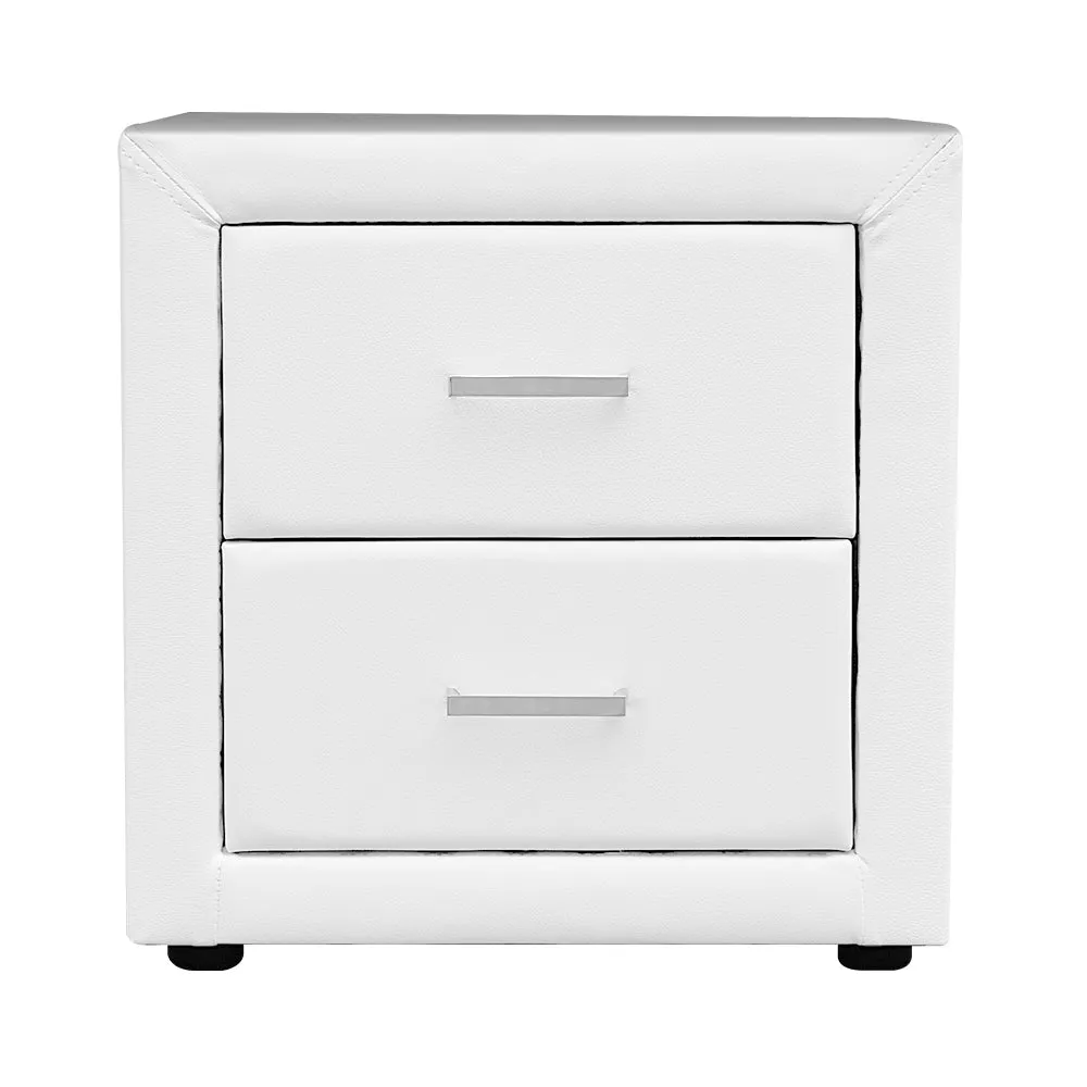 PVC Leather Bedside Table - White