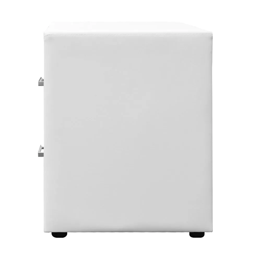 PVC Leather Bedside Table - White