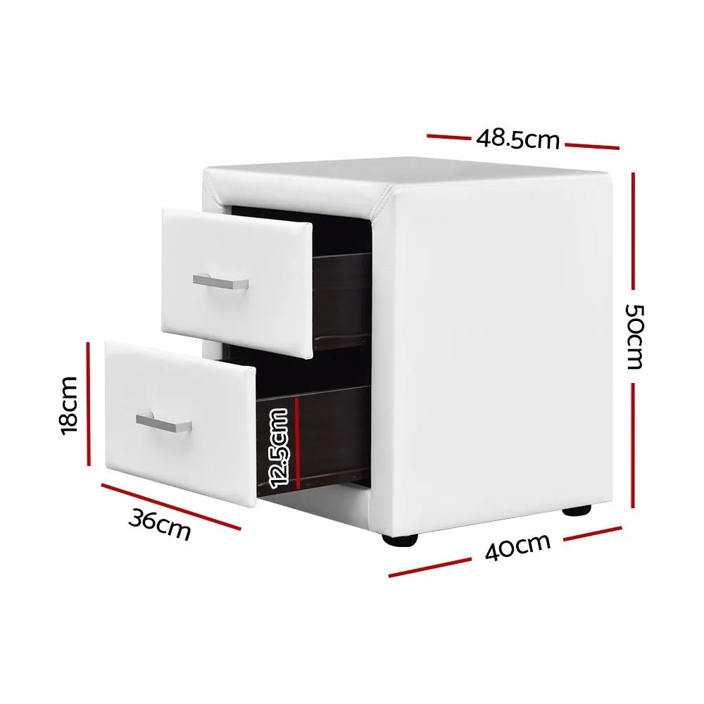 PVC Leather Bedside Table - White