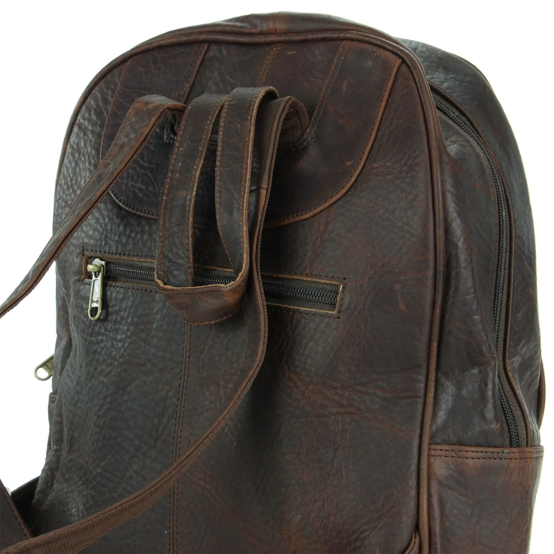 Real Leather Backpack Rucksack Bag - Brown