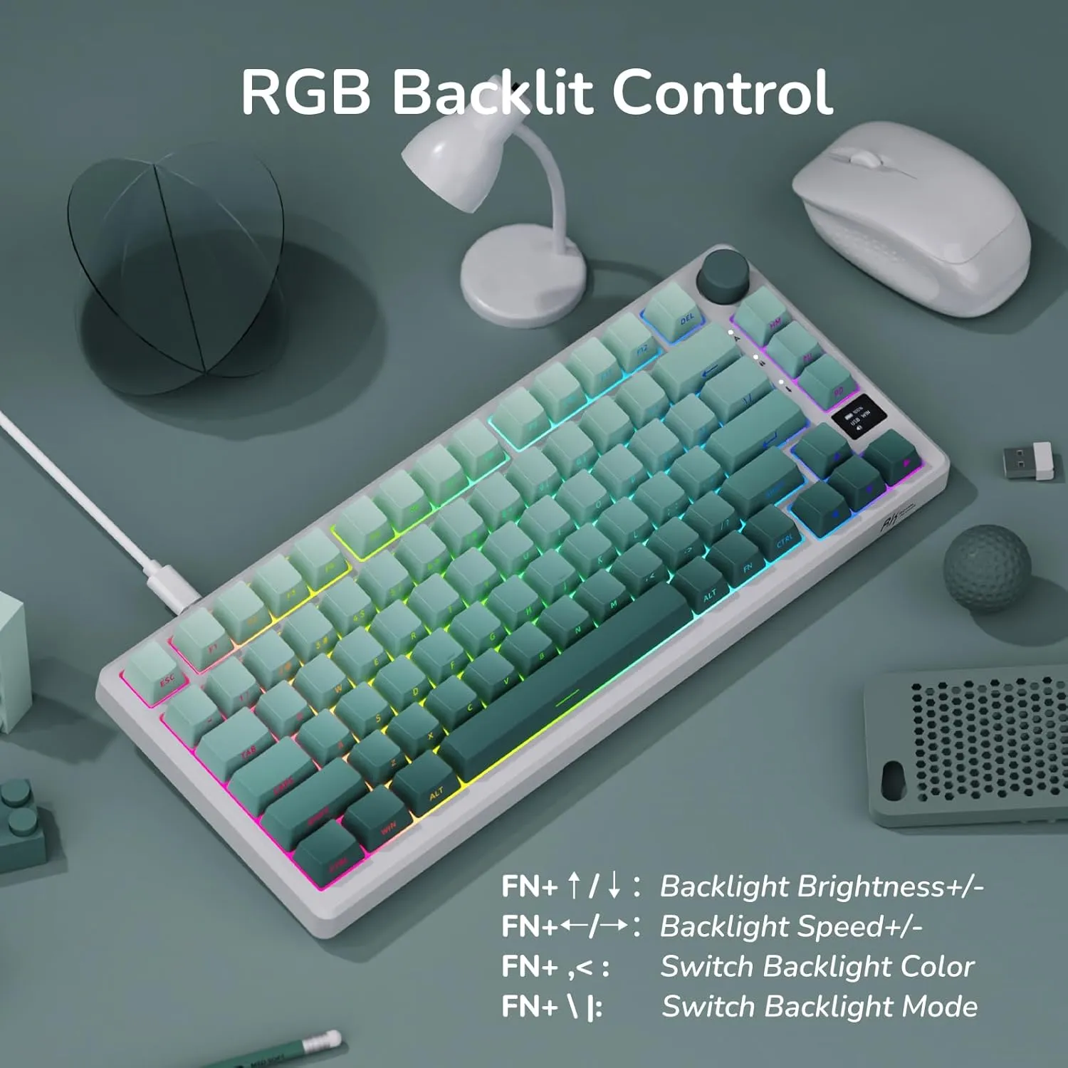 RK ROYAL KLUDGE M75 Wireless Mechanical Keyboard with OLED Display & Knob 2.4GHz/BT5.1/Wired Gaming Keyboard 75% Gasket Mounted 81-Key Side Printed PBT Keycap, RGB Backlit Hot Swappable Cloud Switch