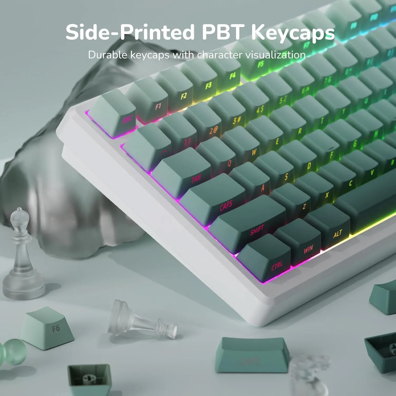 RK ROYAL KLUDGE M75 Wireless Mechanical Keyboard with OLED Display & Knob 2.4GHz/BT5.1/Wired Gaming Keyboard 75% Gasket Mounted 81-Key Side Printed PBT Keycap, RGB Backlit Hot Swappable Cloud Switch