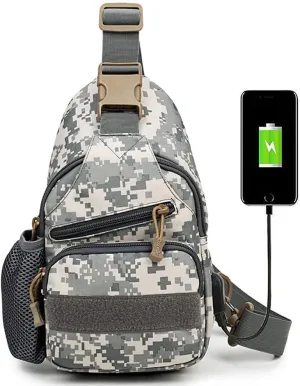 RTGGSEL Men's Camouflage Tactical Sling Shoulder Bags Travel Military MOLLE EDC Crossbody Chest Bag with USB Charging Port (ACU Camouflage)