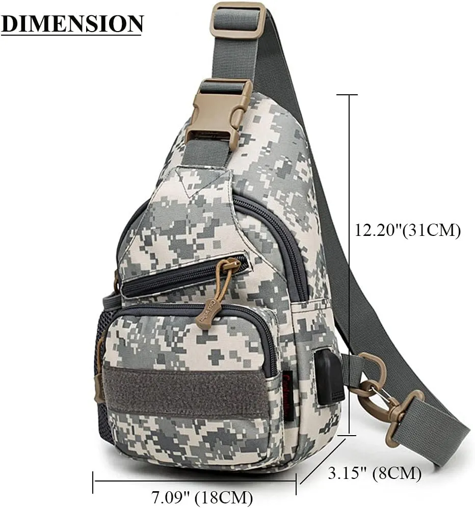 RTGGSEL Men's Camouflage Tactical Sling Shoulder Bags Travel Military MOLLE EDC Crossbody Chest Bag with USB Charging Port (ACU Camouflage)