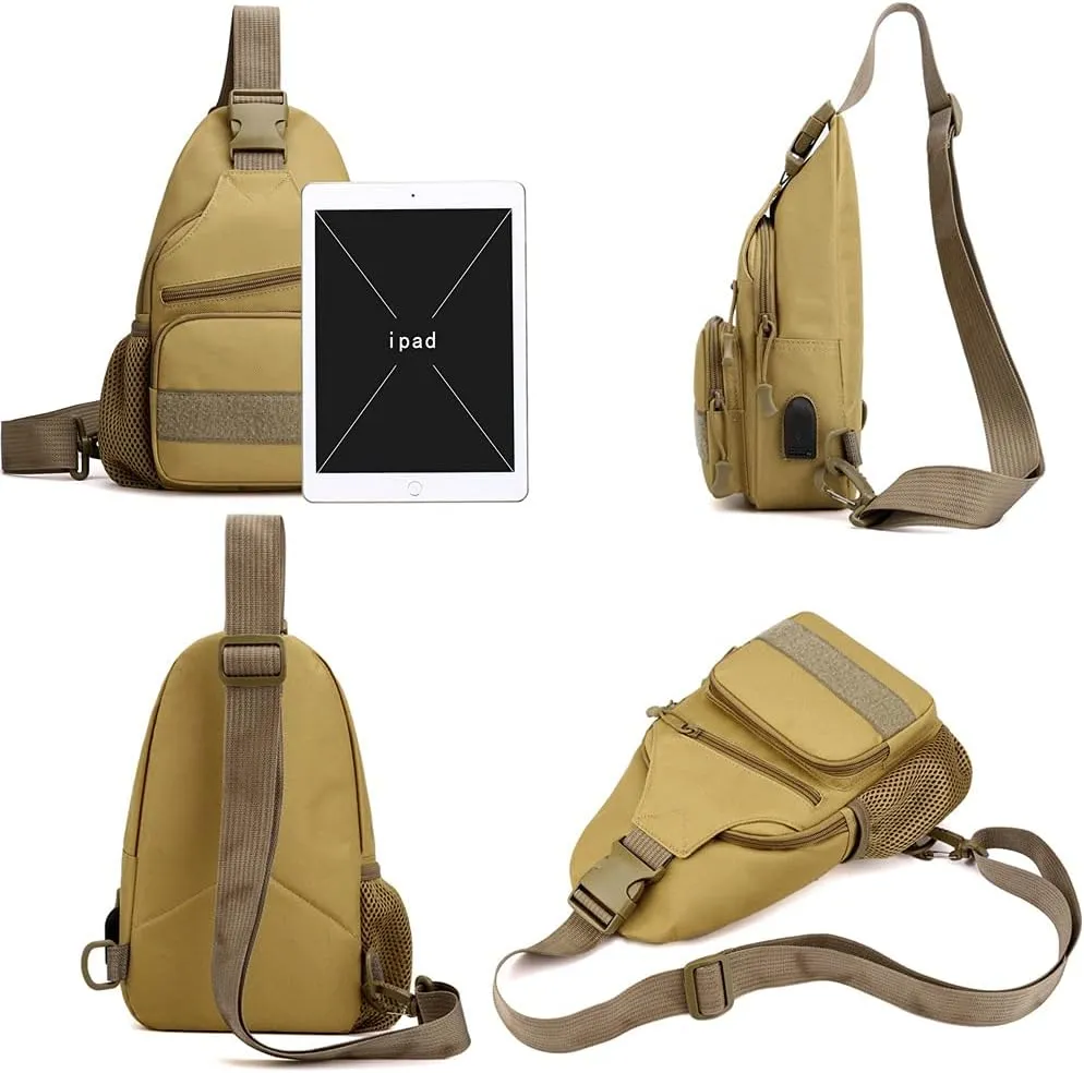 RTGGSEL Men's Camouflage Tactical Sling Shoulder Bags Travel Military MOLLE EDC Crossbody Chest Bag with USB Charging Port (ACU Camouflage)